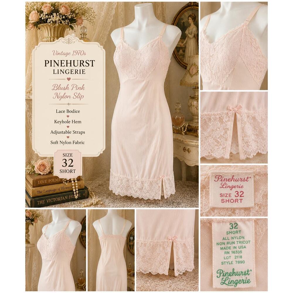 Vintage 1960s Pinehurst Slip | Blush Pink Lace Bodice Keyhole Hem Sz 32 Short - Picture 3 of 12